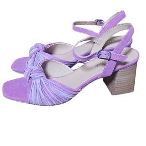 Diba True Tide Pool Lavender Purple Suede Knotted Block Heel Sandals Women's 10M